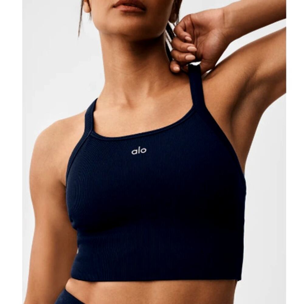 Alo Yoga Navy Seamless Ribbed Favorite Bra Tank Size XS - Picture 1 of 9